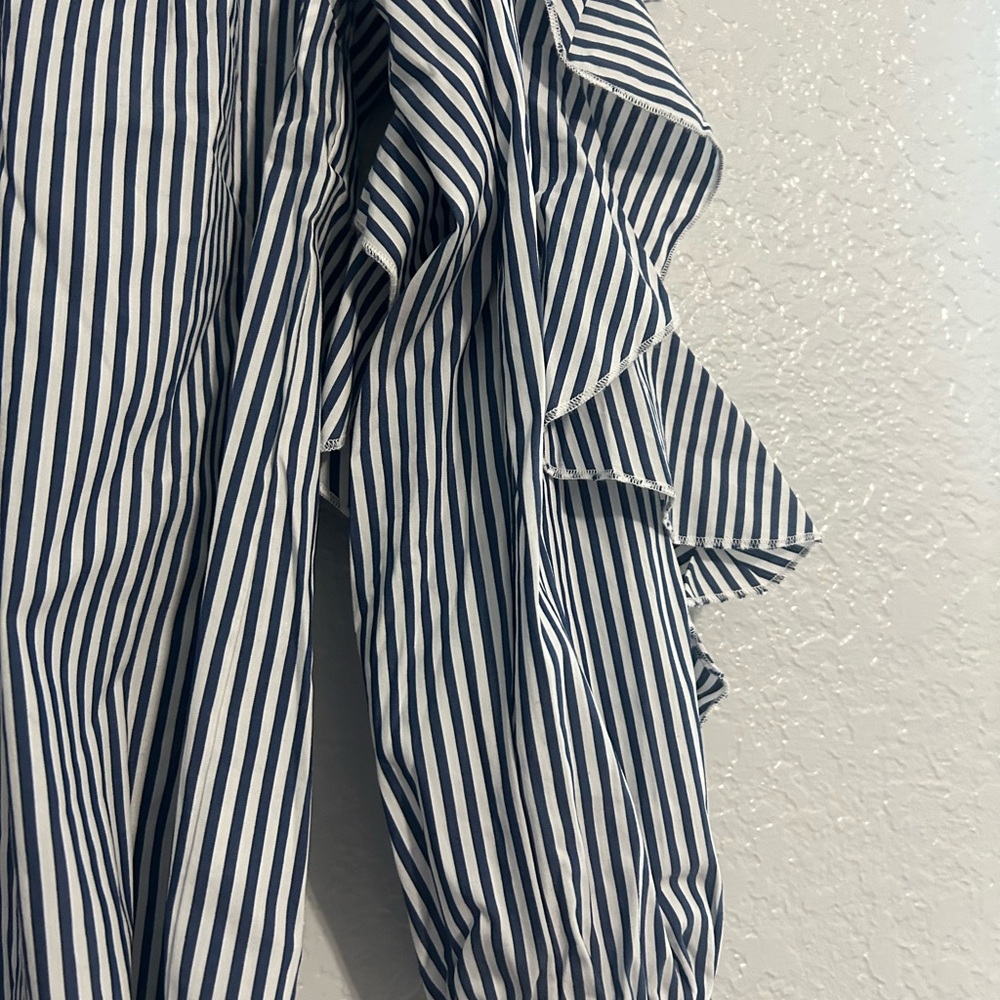 7 FOR ALL MANKIND Ruffle Long Sleeve Pinstriped Blouse Top NWT Size Small - Picture 5 of 9